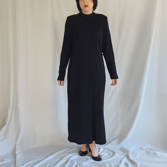 90s Black Ribbed Sweater Dress - Picture 2 of 6